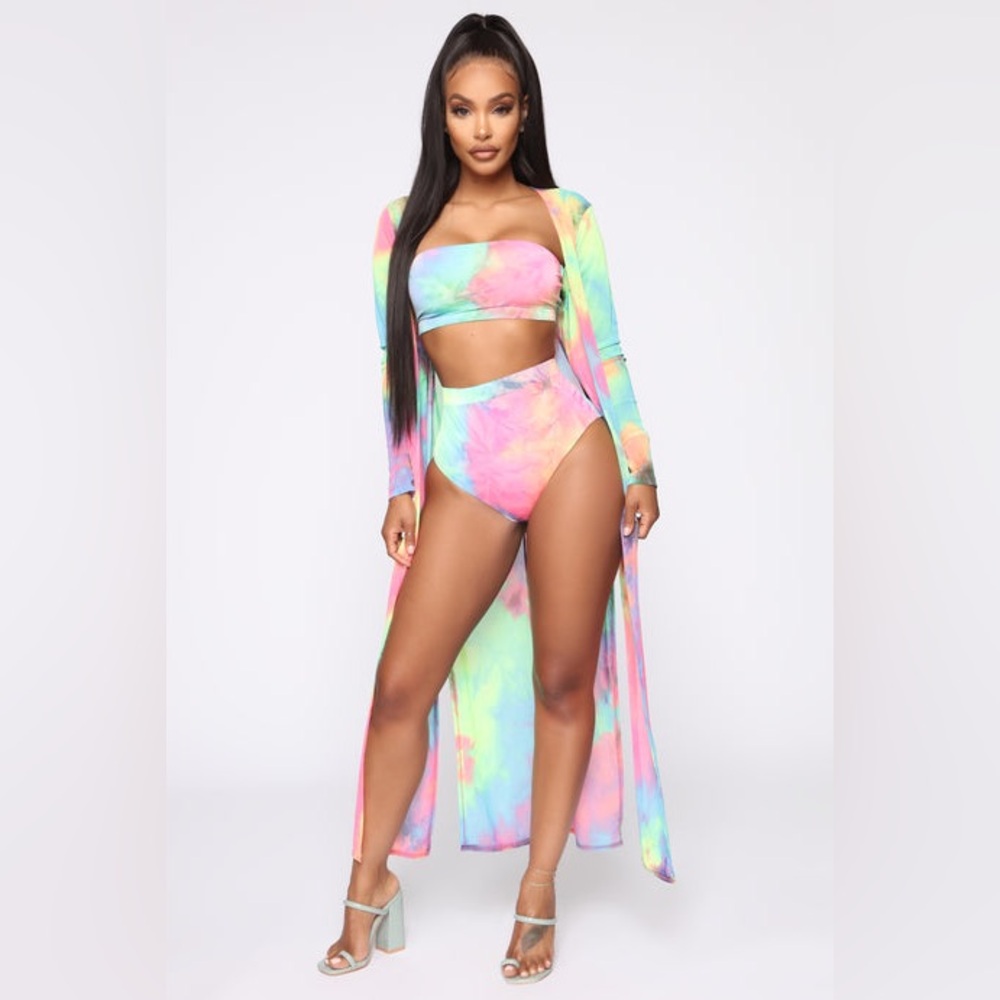 Fashion Nova Tie-Dye Swim and Coverup Set